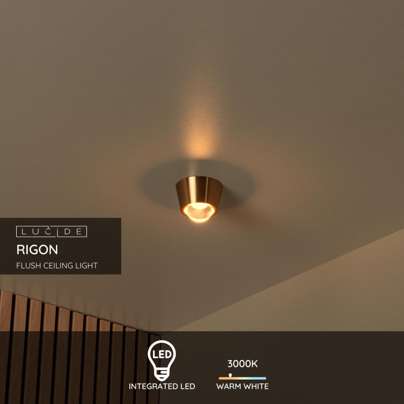 Lucide RIGON - Zapustené stropné svietidlo - Ø 9 cm - LED - 1x7W 3000K - Matt Gold / Mosadz